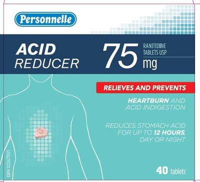 Acid Reducer (ranitidine) sold under the brand name Personnelle (CNW Group/Health Canada)