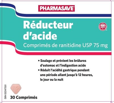 Réducteur d’acide (ranitidine) vendu sous les noms de marque Pharmasave (Groupe CNW/Santé Canada)