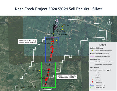 Nash Creek Soil Sampling Results Overview - Silver (CNW Group/Callinex Mines Inc.)