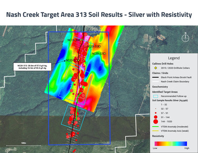 Nash Creek Soil Sampling Results - Target Area 313 Silver with Resistivity (CNW Group/Callinex Mines Inc.)