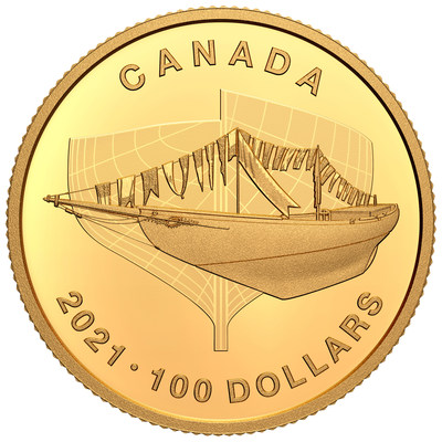 La pièce de collection en or de la Monnaie royale canadienne marquant le 100e anniversaire de Bluenose (Groupe CNW/Monnaie royale canadienne)
