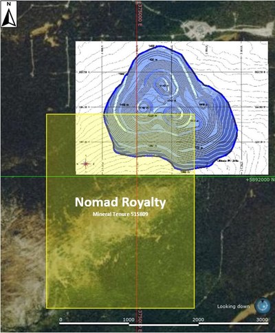 Figure 1 : Vue en plan des limites de la fosse ultime et du titre minier 515809 (Groupe CNW/Nomad Royalty Company Ltd.)