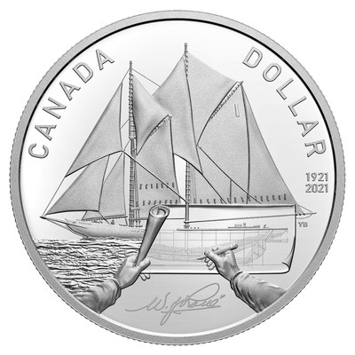 Dólar de cunho de prata da Royal Canadian Mint celebrando o centenário da Bluenose (CNW Group/Royal Canadian Mint)