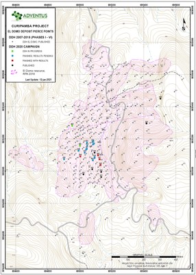 El Domo Drill Hole Locations - 2020 01 13 News Release - Adventus Mining Corporation (ADZN - tsxv) (CNW Group/Adventus Mining Corporation)