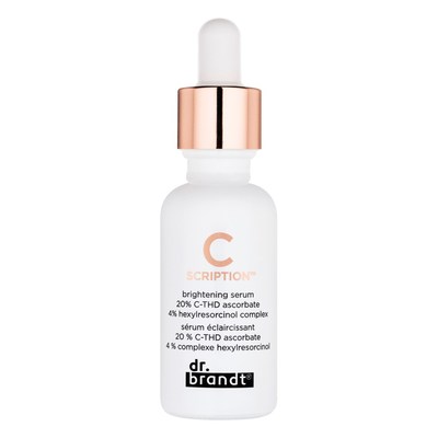 Dr. BRANDT's NEW C Scription Brightening Serum with 20% THD Ascorbate, highest concentration of effective Vitamin C in skincare.