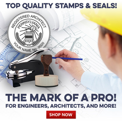 Professional stamps and seals for engineers and architechts are now available with all required information pre-set by state for all fifty states, customizable with your specific information.