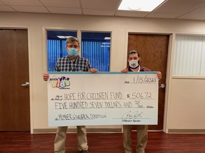 Ken Wochele of Media is proud to present his 2020 BHCU Member Giveback Rewards to Ryan Conte, BHCU Head of Member Experience.  The funds went directly to the BHCU Kids Foundation Hope for Children Fund to support the most at-risk children in Delaware County.