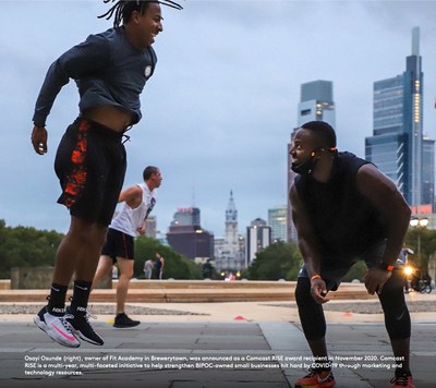 Osayi Osunde (right), owner of Fit Academy in Berwerytown, was announced as a Comcast RISE award recipient in Novemer 2020. Comcast RISE is a multi-year, multi-faceted initiative to help strengthen BIPOC-owned small businesses hit hard by COVID-19 through marketing and technology resources.