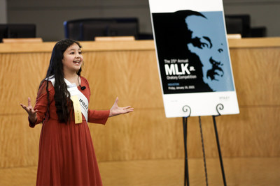 Vivianna Serna, fourth-grader from Crespo Elementary School, shares how she thinks Dr. MLK Jr.'s teachings can help us today during the 25th Annual Foley & Lardner MLK Jr. Oratory Competition Jan. 15 in Houston. Vivianna won first place.