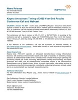 Keyera Announces Timing of 2020 Year-End Results Conference Call and Webcast