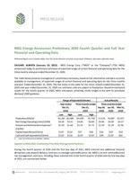 MEG Energy Announces Preliminary 2020 Fourth Quarter and Full Year Financial and Operating Data