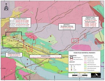 Figure 1: Geological Map of the NewMétal property with respect to Amex Exploration’s Perron Project. (CNW Group/Starr Peak Exploration Ltd.)