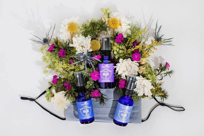 Known for their all natural therapeutic essential oil blends, Plant Juice Oils launched a line of mask sprays to help offset the side effects of daily mask wearing, from 'mask breath' to 'mask anxiety'