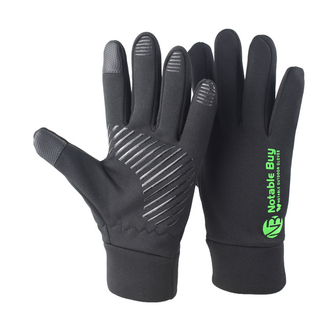 Notable Outdoor Gloves: USES: Outdoor Winter Activities. Motorcycle. Bike Riding. Running. Driving. Cycling. Walking. Hiking. Camping. Hunting. Tactical gloves. Casual wear.  WATERPROOF & WINDPROOF: Protects from snow water, rain, cold wind. Keeps the inside of the glove dry and warm. WARMTH DESIGN: Thermal. Provide warmth and protection. TOUCH SCREEN FINGERTIPS: On Thumb and index finger. For mobile devices. ANTI-SLIP: Anti-slip silicone. Facilitates Gripping.