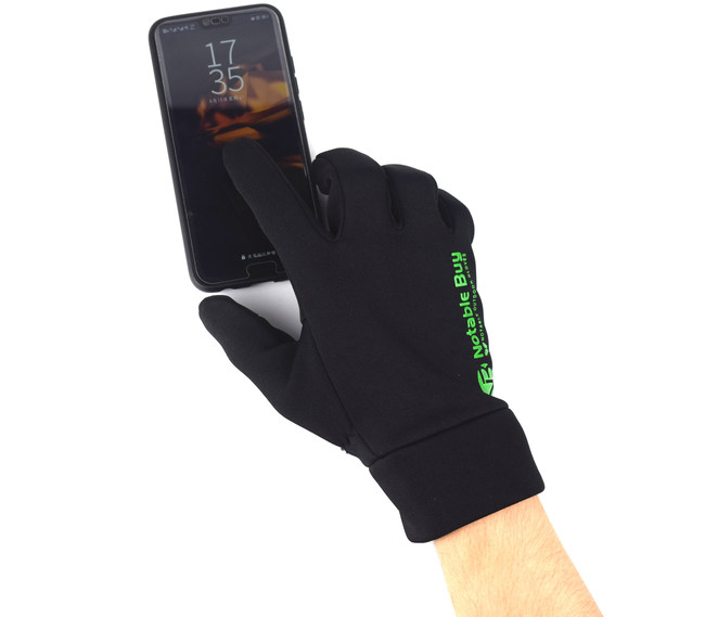 Notable Outdoor Gloves: TOUCH SCREEN FINGERTIPS: On Thumb and index finger. Facilitates use of cell phone and other mobile devices.