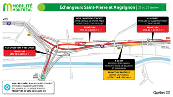 A20 ouest entre Turcot et St-Pierre, fin de semaine du 22 janvier (Groupe CNW/Ministère des Transports)