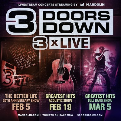 3 DOORS DOWN is celebrating the 20th Anniversary of their multi-platinum debut album 'The Better Life' with 3 opportunities to watch them from the safety and comfort of your living room performing live from Nashville, TN. The series kicks off February 5 and will feature the band playing their debut album in its entirety for the first time plus 3 never before heard songs from their vault. The February 19 show will feature "Greatest Hits Acoustic," and March 5, "Greatest Hits Live & Electric"