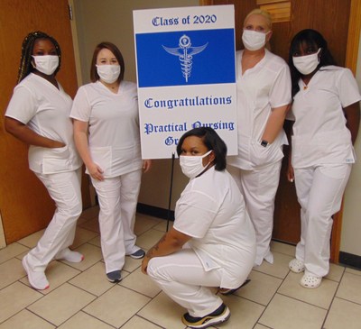 Five graduates of the Platt College-Tulsa Practical Nursing Program. Each has passed the Oklahoma State Licensing exam.