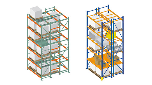 Complete Warehouse Supply's custom CAD renderings of push back racks and selective pallet racks.