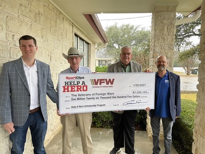 Sport Clips Haircuts donates more than $1 million for VFW for Help A Hero Scholarships. (l to r) Edward Logan, president & CEO of Sport Clips Haircuts; Gordon Logan, Sport Clips founder & chairman; Hal Roesch, VFW national commander; and Richard Potter, VFW Foundation president.