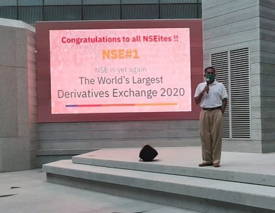 Mr Vikram Limaye, MD & CEO, NSE, at the celebration ceremony to mark the occasion of NSE becoming world's largest derivatives exchange for 2nd consecutive year