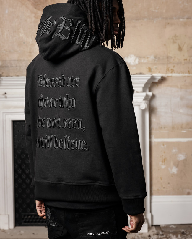 Pictured: Black Embroidered Split Statement Sweatshirt, Black Heron Embroidered Denim