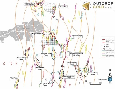 Map 4: A compilation that shows eight targets from combined vein traces, geophysical lineaments and multi-element geochemistry anomalies. These targets will be drilled in 2021. (CNW Group/Outcrop Gold Corp.)