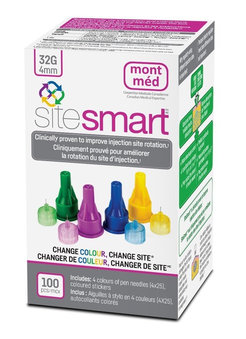 SiteSmart™ is the only insulin pen needle designed to help health care professionals easily teach, and insulin users effortlessly implement a healthy injection site rotation routine. (CNW Group/Roche Diabetes Care)