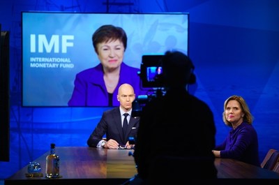 Kristalina Georgieva, Managing Director of the IMF speaks to Patrick Verkooijen, CEO of Global Center on Adaptation and Cora van Niewenhuizen, Dutch Minister for Infrastructure and Water during the Climate Adaptation Summit 2021