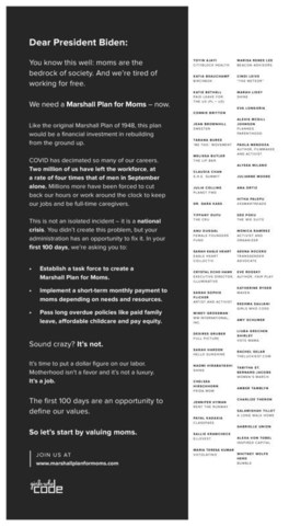 Girls Who Code Full-Page New York Times Ad Calling on the Biden Administration to Pass a Marshall Plan for Moms