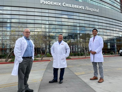 Left to right:  * Jordan Awerbach, MD, MPH, associate director of the Adult Congenital Heart Disease Program  * Daniel Velez, MD, co-director of Phoenix Children’s Heart Center and division chief of cardiothoracic surgery  * Wayne J. Franklin, MD, FACC, co-director of Phoenix Children’s Heart Center and director of Adult Congenital Heart Disease