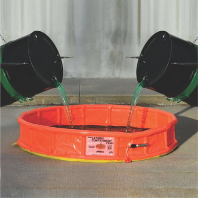 The Inflatable Containment Tank™ pop-up pool inflates to 60 inches in diameter and 10 inches high in seconds with the pull of the ripcord on the CO2 inflator. Once inflated, the pool contains up to 100 gallons of liquid, helping you to contain and mitigate spills and comply with EPA, DOT and State regulations.