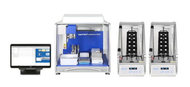 The nRichDX Revolution semi-automated workflow powered by Eppendorf’s epMotion instrument enables extraction from batches of 8 to 24 samples in as little as 3 hours with 20 minutes of hands-on time.