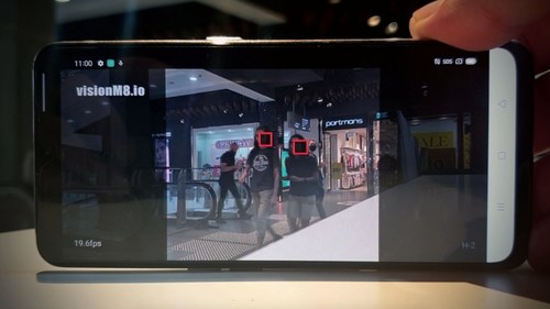 The visionM8 app in action detecting customers without face masks
