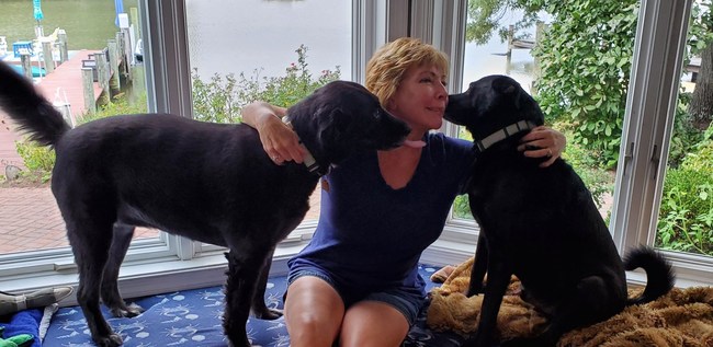 Connie Bekavac with her rescue dogs Shiloh and Max