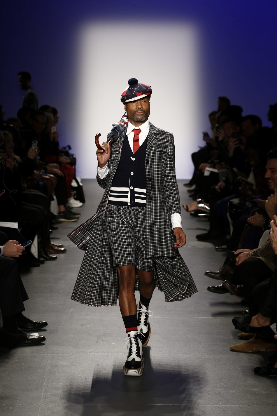 Billy Porter wearing Thom Browne at the Blue Jacket 2019 runway show during NYFW