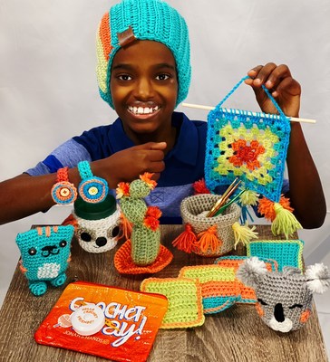 Jonah Larson, 13-year old crochet prodigy and philanthropist, is partnering with Boye crochet hooks to launch a line of 10 easy-to-make crochet kits designed for kids and beginners of all ages. The Hello Crochet Friends! kits are available at Simplicity.com for $9.99 each.