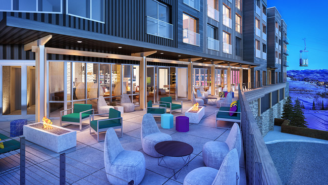 YOTELPAD Park City's outdoor deck allows guests to unwind while soaking in Park City valley vistas.