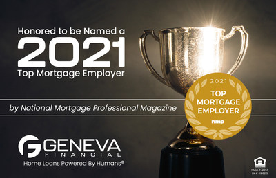 Geneva Financial Named Top Mortgage Employer by National Mortgage Professional Magazine. Mortgage Loan Originators are flocking to Geneva Financial for the compensation, the culture, highly competitive rates, the expansive product offering, a 4.9 out of 5 star Google rating from consumers and the company’s commitment to community service through its Geneva Gives and BE A GOOD HUMAN initiatives, earning the lender an Excellence in Banking award in 2020.