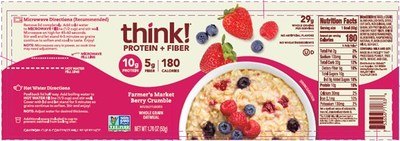 think! Protein + Fiber Oatmeal, Farmer’s Market Berry Crumble label