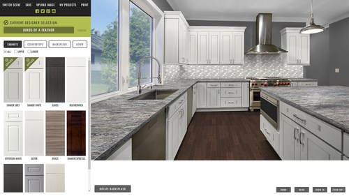 The design tool provides an accurate visual of the homeowner's newly designed kitchen or bath customized with Kitchen Magic's product colors & styles.