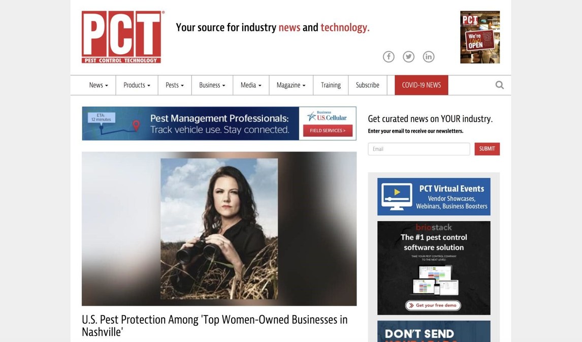 U.S. Pest Protection President, Erica Brister, Recognized by the Pest  Control Industry's Leading Publication, PCT Magazine