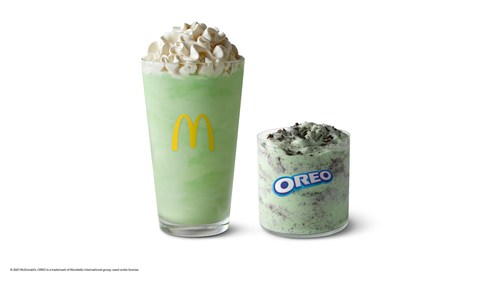 Image of McDonald's Shamrock Shake and OREO® Shamrock McFlurry, available for a limited time at participating restaurants.