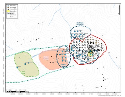 Figure 1: Drill-hole map showing 2020 drilling. (CNW Group/Western Copper and Gold Corporation)