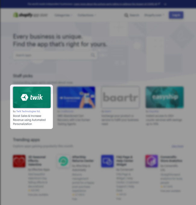 Twik Technologies automated personalization new app for Shopify has been selected as Staff Picks