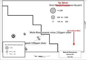 Walcott Reports 504 g/t Silver, 0.22% Copper, 6.44% Lead and 9.57% Zinc, adjacent to the Historic Burra Silver Mine at Tyr Silver Zinc Project in New South Wales, Australia
