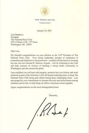 President Biden restores tradition by sending congratulations to new National Press Club President