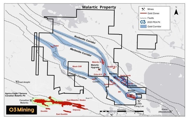 Figure 1: Malartic Property Drilling Map (CNW Group/O3 Mining Inc.)