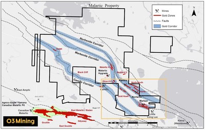 Figure 1: Carte de forage de la propriété Malartic (Groupe CNW/O3 Mining Inc.)