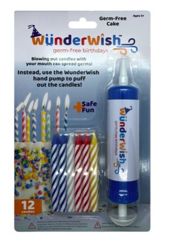 The WunderWish hand-held air pump is a fun and safe alternative to blowing out birthday candles; simply aim it at the candles and hand-push air to extinguish them. Child-friendly and easy to use.